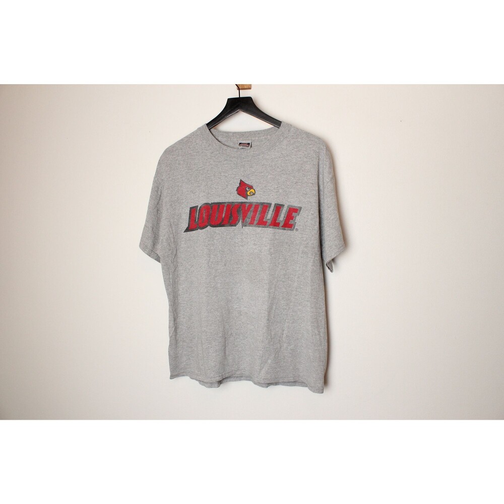 Vintage Y2K Louisville Cardinals Faded Gray Distressed T-shirt - Large